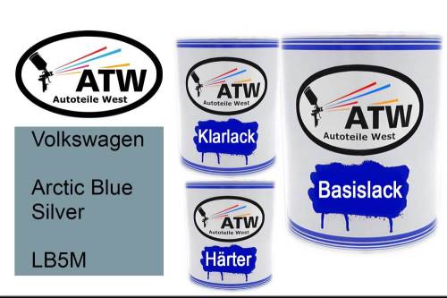 Volkswagen, Arctic Blue Silver, LB5M: 1L Lackdose + 1L Klarlack + 500ml Härter - Set, von ATW Autoteile West.